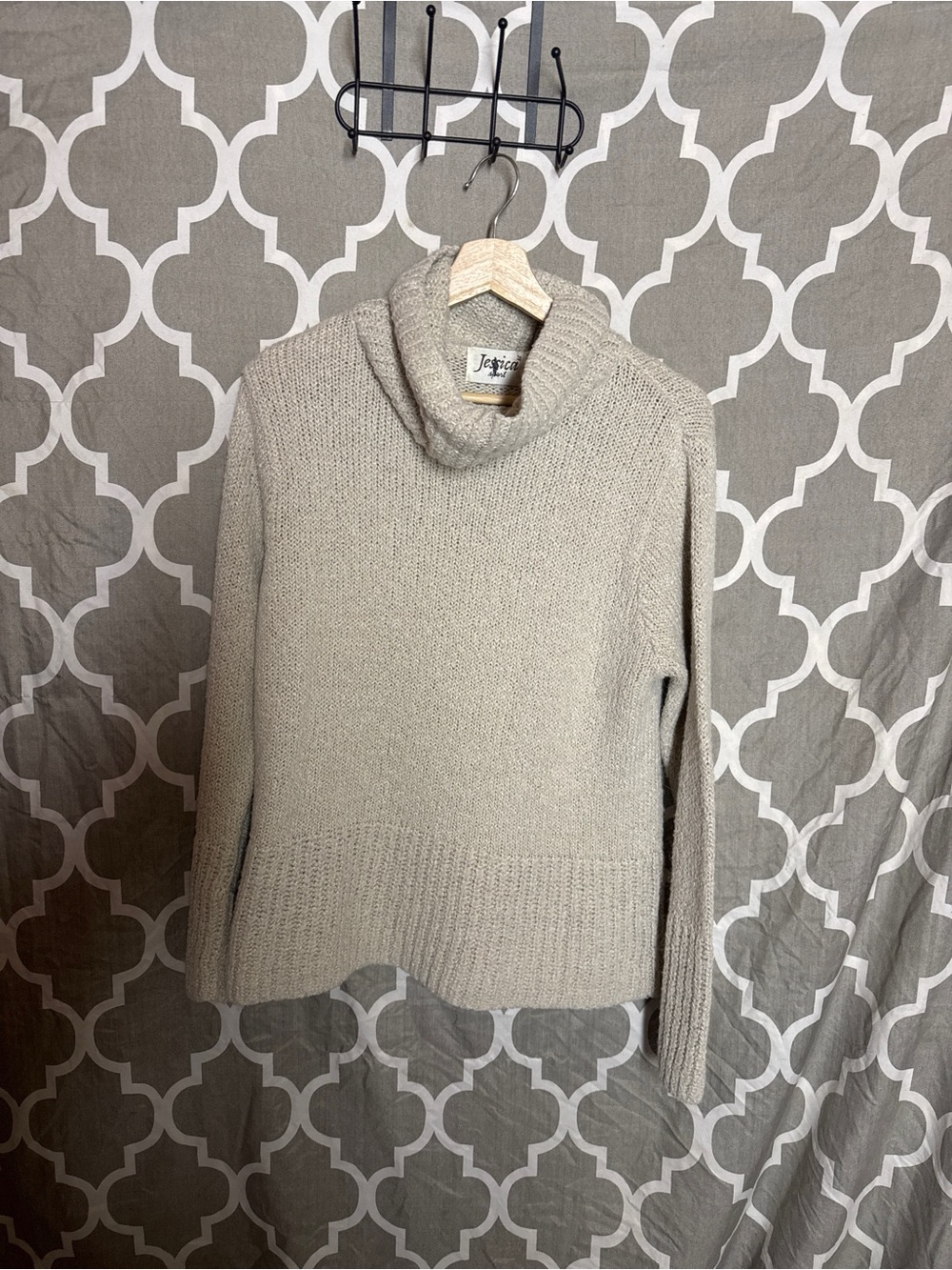 Vintage Jessica Sport Chunky Knit Cowl Neck Oatmeal Sweater Size Medium